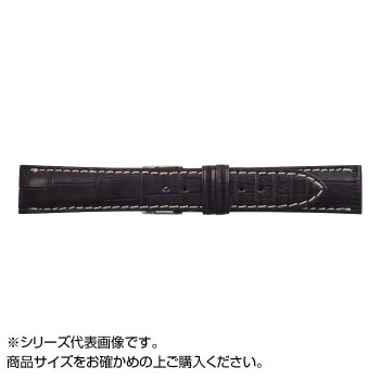 MIMOSA(ミモザ) 時計バンド クロコマット 22mm ブラック/ホワイトステッチ (美錠:銀) WRM-AW22