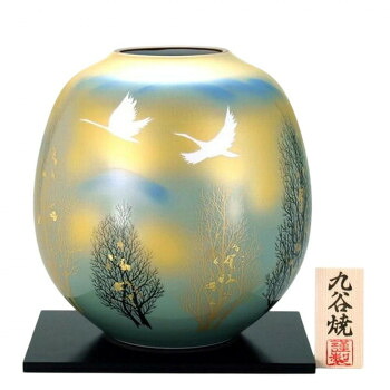 日本製 伝統工芸 九谷焼 8号花瓶 双鶴木立 N174-07|なないろ本舗店