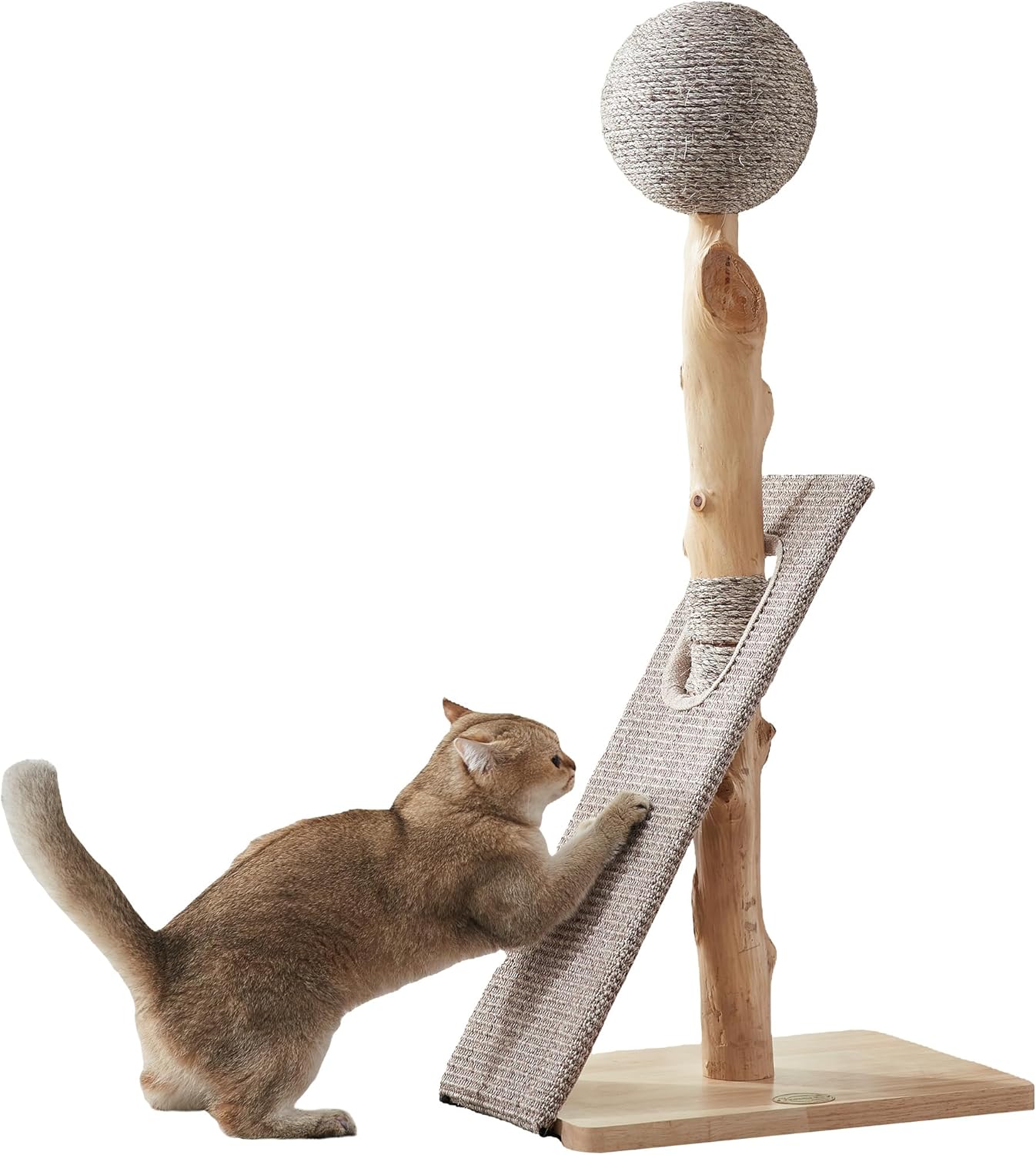 Gworld キャットタワー 木製 猫 爪研ぎ 麻 天然 サイザル麻 つめとぎ 猫 ポール サイザル麻ボール シザル爪とぎ 縦置き型 人気 長持ち 構造 構造 運動不足解消 家具保護 組み立て簡単 0724