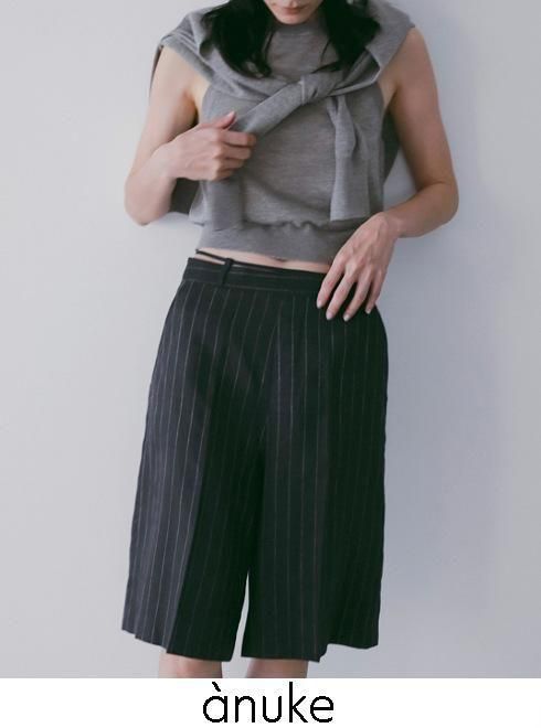 【即日出荷】anuke アンヌーク Linen Half Pants★ 26春夏 62610705 パンツ 26春受注会　リネンハーフパンツ ショート ボトム ストライプ【新作】