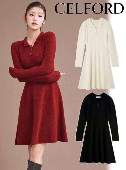 セルフォード今期アイテムボウタイニットワンピース ボウタイニットワンピース（マキシ丈/ロングワンピース