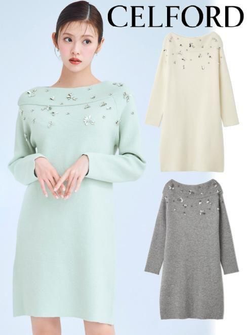 セルフォード今期アイテムボウタイニットワンピース CELFORD / セルフォード ボウタイニットワンピース 23秋冬