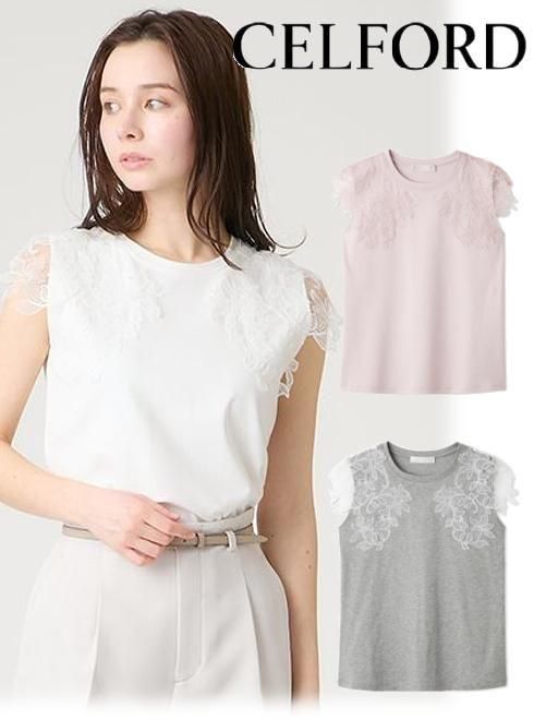 【即日さし出し】(SS押さえる10%OFF\u0026500円OFF~6/7) CELFORD  独居室ジェラルド・r・フォード レースショルダーカットソー  26春夏. CWCT262070 カットソー  トップス【新作】