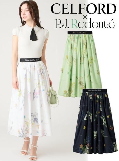 【即日出荷】(10%OFF&400円OFF) CELFORD セルフォード 【P.J. REDOUTEコラボ】フレアスカート 26春夏. CWFS262084 フレアスカートボトム【新作】コラボ お花 ボトム|HeartySelect 店
