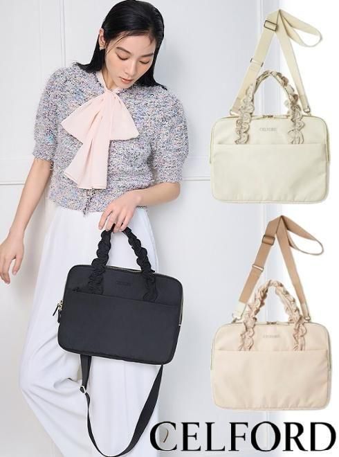 【LPNK近日】(10%OFF&400円OFF~4/14) CELFORD セルフォード ’【プリュム】13インチ対応 フリルラメ刺繍PCバッグ’’ 26春夏 CWGB269541 ハンド・ショルダーバッグ 　春小物　【新作】26春フォーマル　LPNKのみ近日入荷