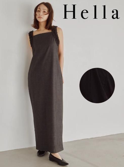 【予約】(期間限定10%OFF) Hella ヘラ Tweed Frill Column Dress 26秋冬予約 h263-51 マキシワンピース 入荷予定 : 8月中旬～
