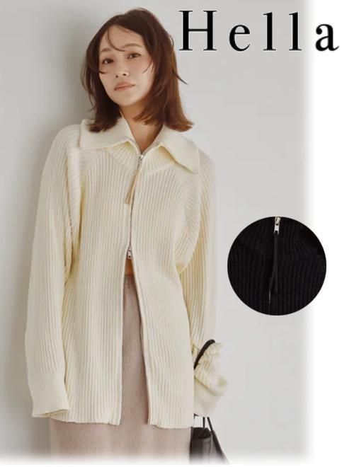 【予約】(期間限定10%OFF) Hella ヘラ Wide Collar Rib Zip Knit 26秋冬予約 h263-94 ニットトップス 入荷予定 : 11月中旬～