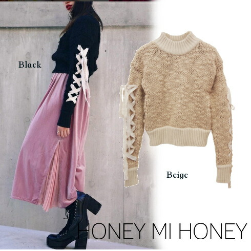 楽天市場 50 Off セール Honey Mi Honey ハニーミーハニー Laceup Sleeve Knit 16秋冬16a Wv 06 ニットトップス Heartyselect 楽天市場店