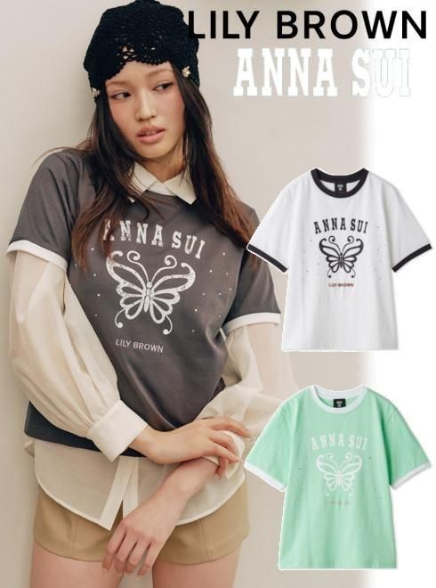 【取って置く】(SS押さえる10%OFF\u0026500円OFF~6/7) Lily Brown リリー赤銅色【ANNA SUI】バタフライリンガーティーシャツ  26春夏.取って置く LWCT264049 ティーシャツ 入荷予定を組む : 6月下旬～ トップス アナスイコラボ