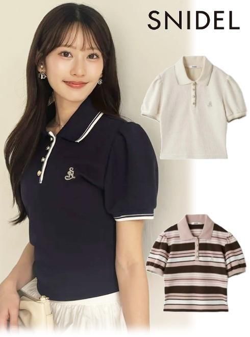 【即日さし出し】(SS押さえる10%OFF\u0026500円OFF~6/7) snidel スナイデル  メタルボタンパフスリーブポロ  26春夏. SWCT262098 カットソートップス【新作】