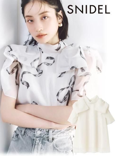 【即日出荷】(マラソン10%OFF&500円OFF) snidel スナイデル Susリボンオーガンシースルーブラウス 26春夏 SWFB261169 シャツ・ブラウス トップス【新作】