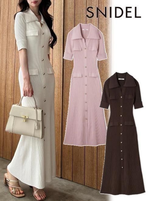 【即日積みだし】(SS押さえる10%OFF\u0026500円OFF~6/11) snidel スナイデル  フロントボタンニットワンピース  26春夏. SWNO262067 タイトワンピース【新作】