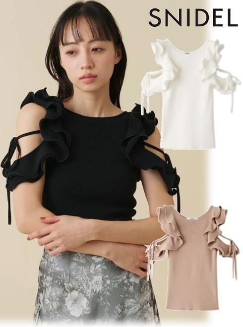 【取っておく】(SS制限事項10%OFF\u0026500円OFF~6/7) snidel スナイデル  フリルニットプルオーバー  26春夏.取っておく SWNT264023 ニットトップス 入荷予定を組む : 7月上旬～ トップス