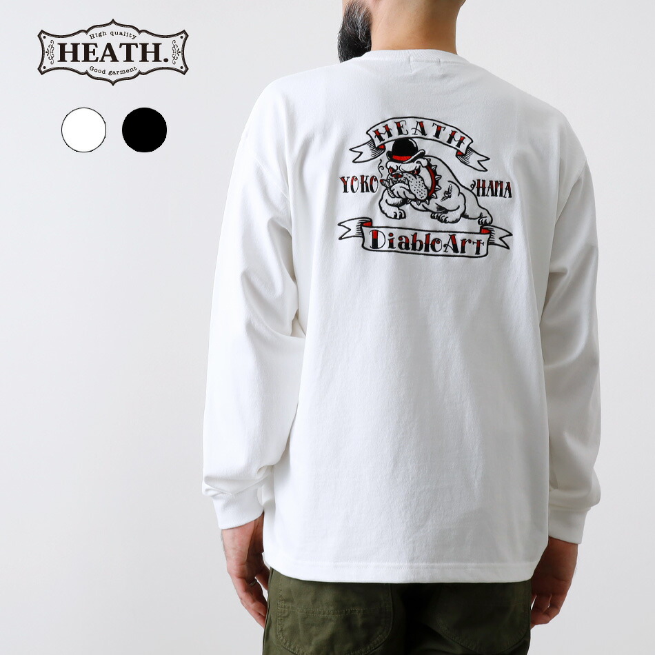 【10%OFF！百貨店SALE！】ロンT メンズ カットソー アメカジ 長袖 桐生み出すこと刺しゅう 刺しゅうティーシャツ Diablo art ディアブロアート タトゥーアーティスト タトゥー 犬 ブルドッグ 大層らしい大きさ M-XL大きさ 9.1薬局衡オンス マグナムウェイト 朦々たる お差し上げ物