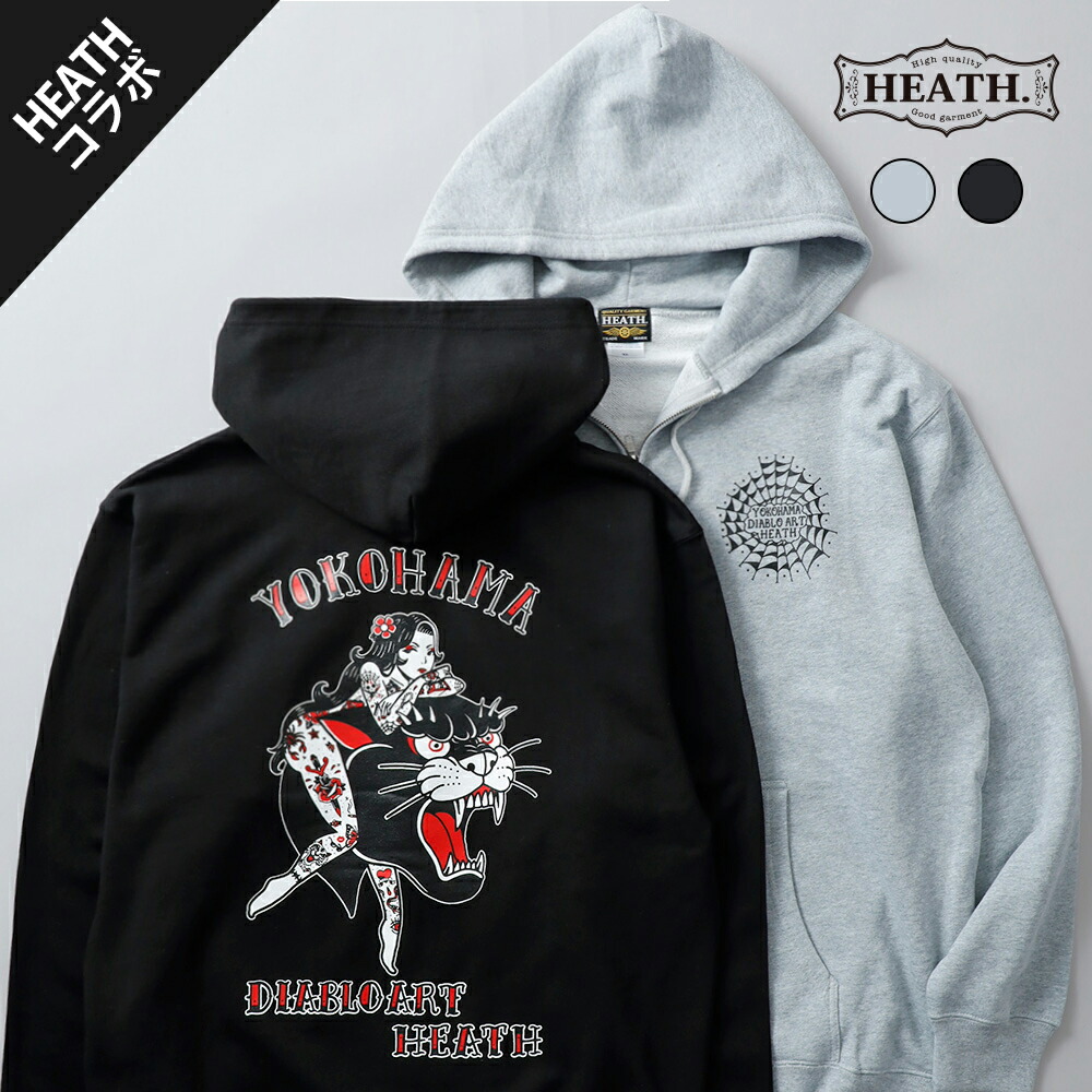ジップパーカー メンズ カットソー 刷り上げる 気が大きい大きさ 朦々たる 手ごわい 手ごわい TATOO タトゥー Diablo Art ディアブロアート ピンナップガール 黒いことパンサー 和彫 刺青 入れ墨 自動二輪車 ツーリング 共同研究tプルオーバー メンズ流行り物 アメカジ ヒース HEATH S/M/L/XL/2XL