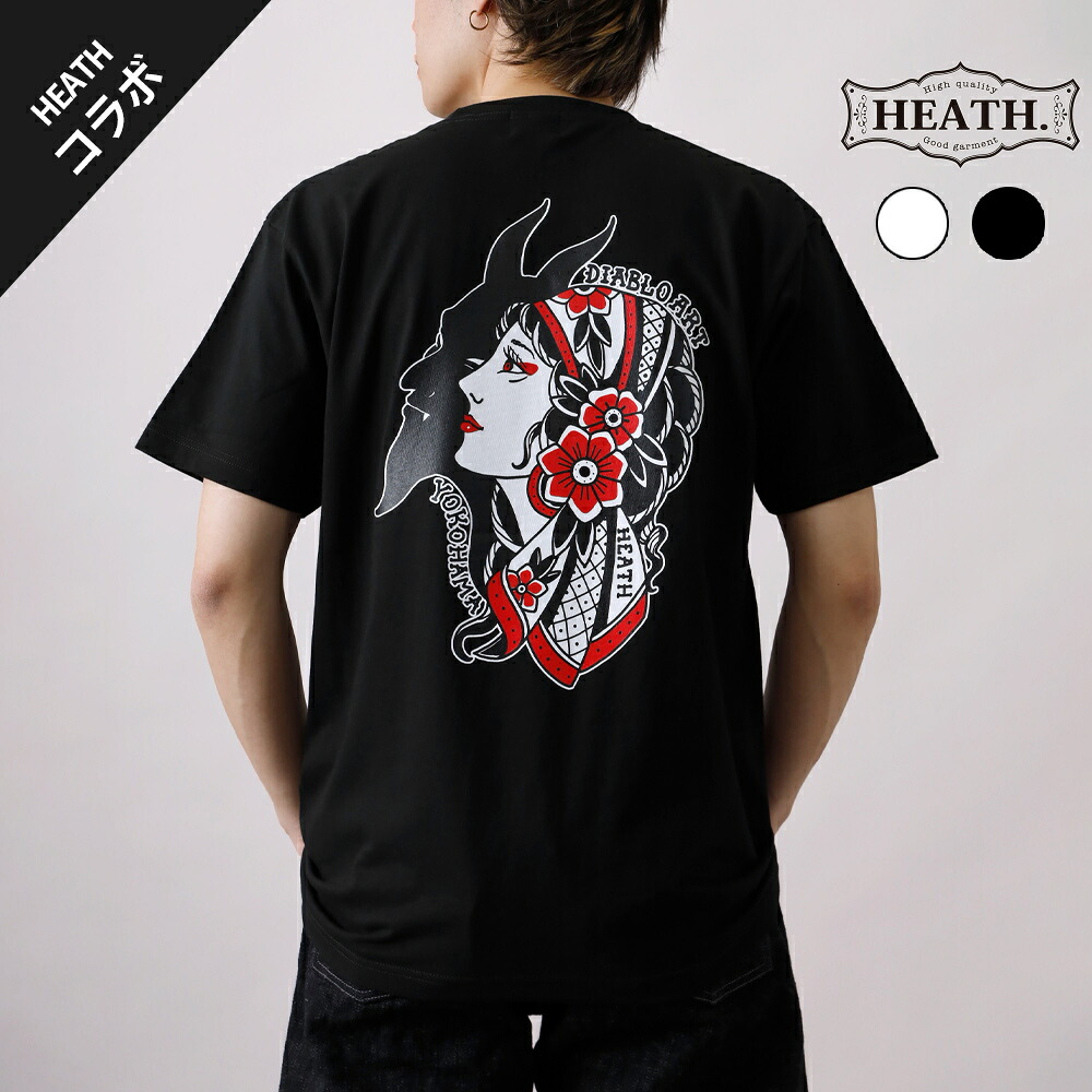 Tシャツ メンズ カットソー 半袖 バックプリント 大きいサイズ S-2XL 厚手 頑丈 TATOO タトゥーアーティスト DIABLO ART