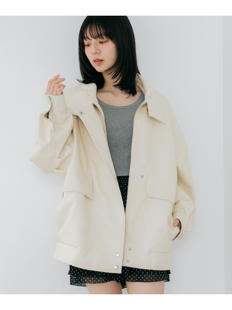 【SALE／55%OFF】フェイクレザーBIGライダースブルゾン Heather ヘザー ジャケット・アウター ライダースジャケット ブラウン ブラック ホワイト【RBA_E】【送料無料】[ Fashion]