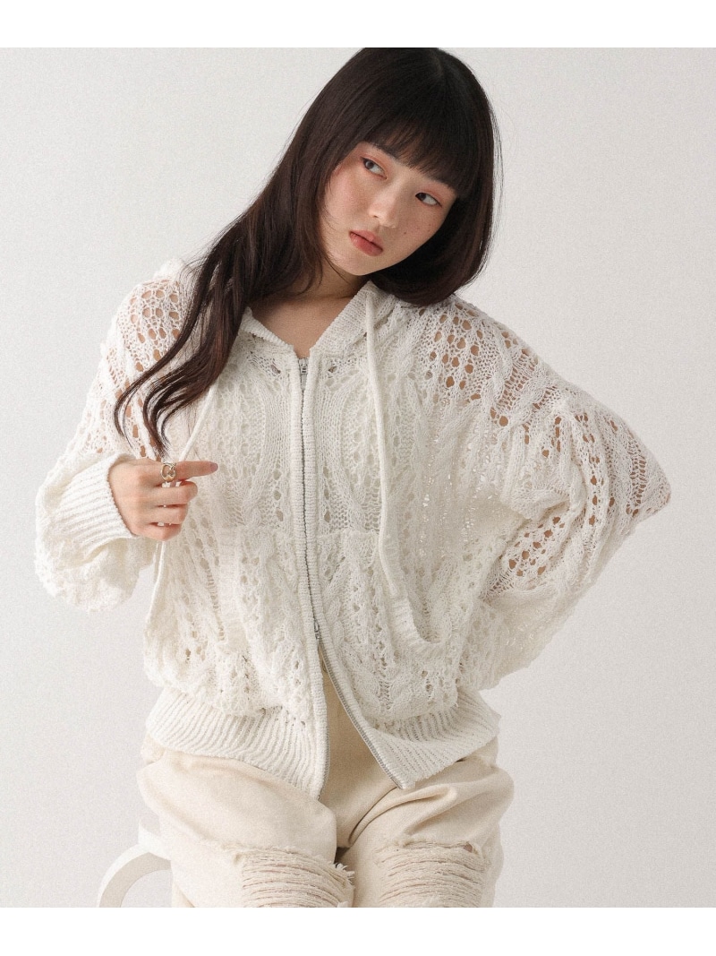 透かし編みZIPフーディ Heather ヘザー トップス ニット ネイビー グレー ホワイト【送料無料】[ Fashion]