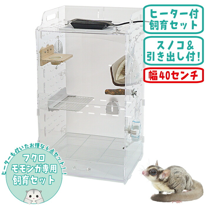 【数量限定特価セール中！ 】フクロモモンガ専用飼育ケース【ヒーター付６点セット】