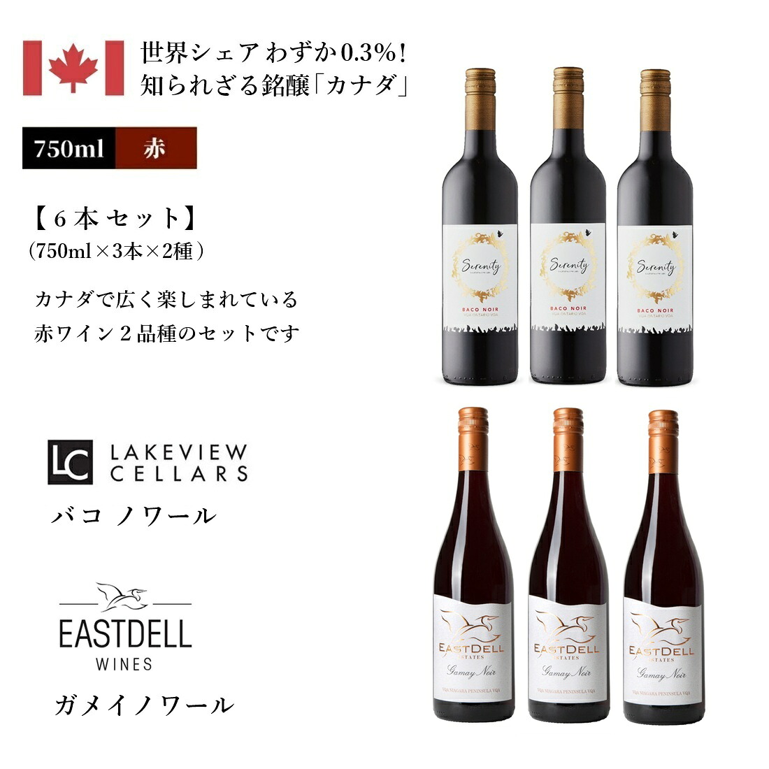 【カナダ産赤ワイン】※6本セット※ バコノワール & ガメイノワール | Baco Noir & Gamay Noir 6 bottle set | オンタリオ州 ナイアガラ半島 | 750ML × 6本|ヘブンリー・バインズ 店
