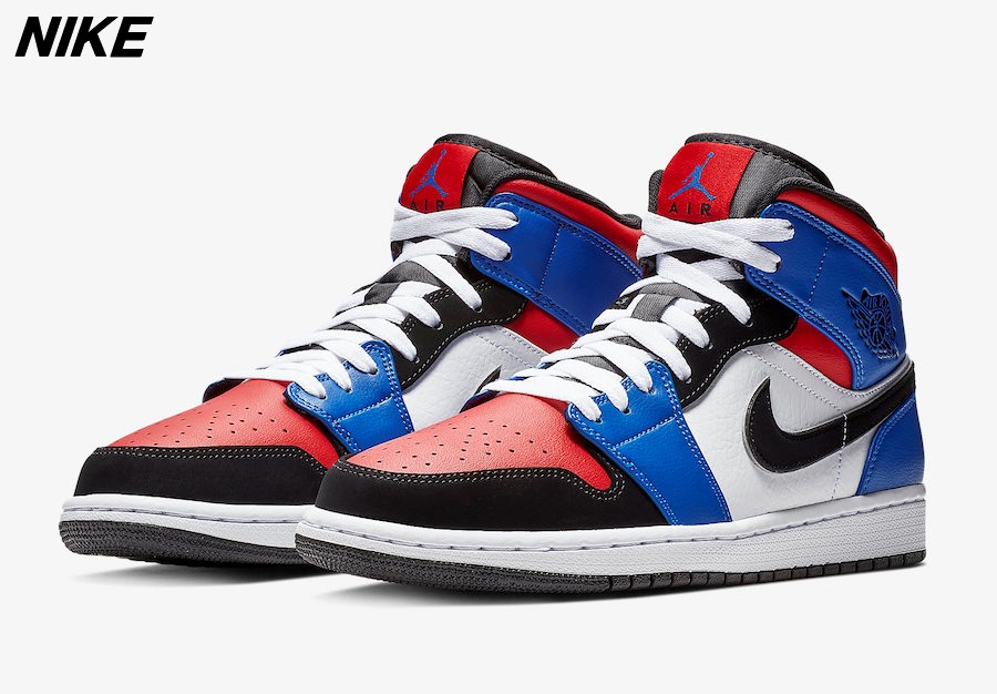 12 (30珊)【NIKE AIR JORDAN 1 MID 554724-124 WHITE/BLACK-HYPER RAYAL ナイキ ジョーダン 1 ミッド 黒下げ札付き添い人 国内定め事品 つま黒】