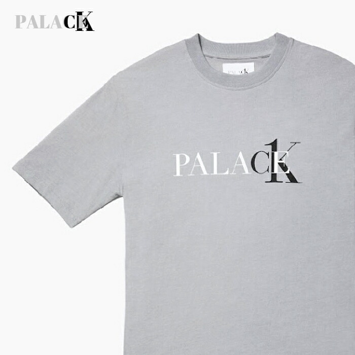 L【PALECE CALVIN KLEIN T-SHIRT PALACE CK1 T-shirt Quarry 共同研究 九重の天 プルオーバー カルバンクライン プルオーバー クォーリー 青み薄墨色 2022ss】