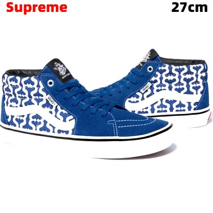 9.0(27cm)【Supreme x VANS 21ss Skate Grosso Mid シュプリーム x ヴァンズ スニーカー Supreme Vans Monogram S Logo Skate Grosso Mid (Supreme S) Royal/White VN0A5KS15YE 2021ss 青/白 ロイヤル/ホワイト バンズ】|HEAVENS