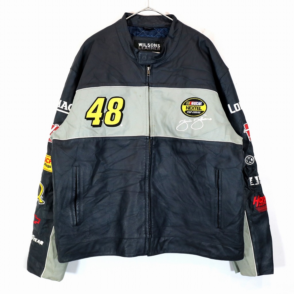 CHASE AUTHENTICS チェイス オーセンティック レザージャケット モーターサイクル バイカー 走行用 ネイビー (メンズ XL) 中古 古着 O0224