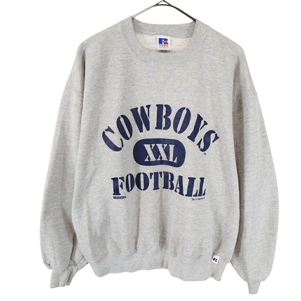 90s USA製 ラッセル 3段 カレッジ フットボール プリント スウェット メンズ XL / オールド トレーナー 裏起毛 前V 大きいサイズ ブラック