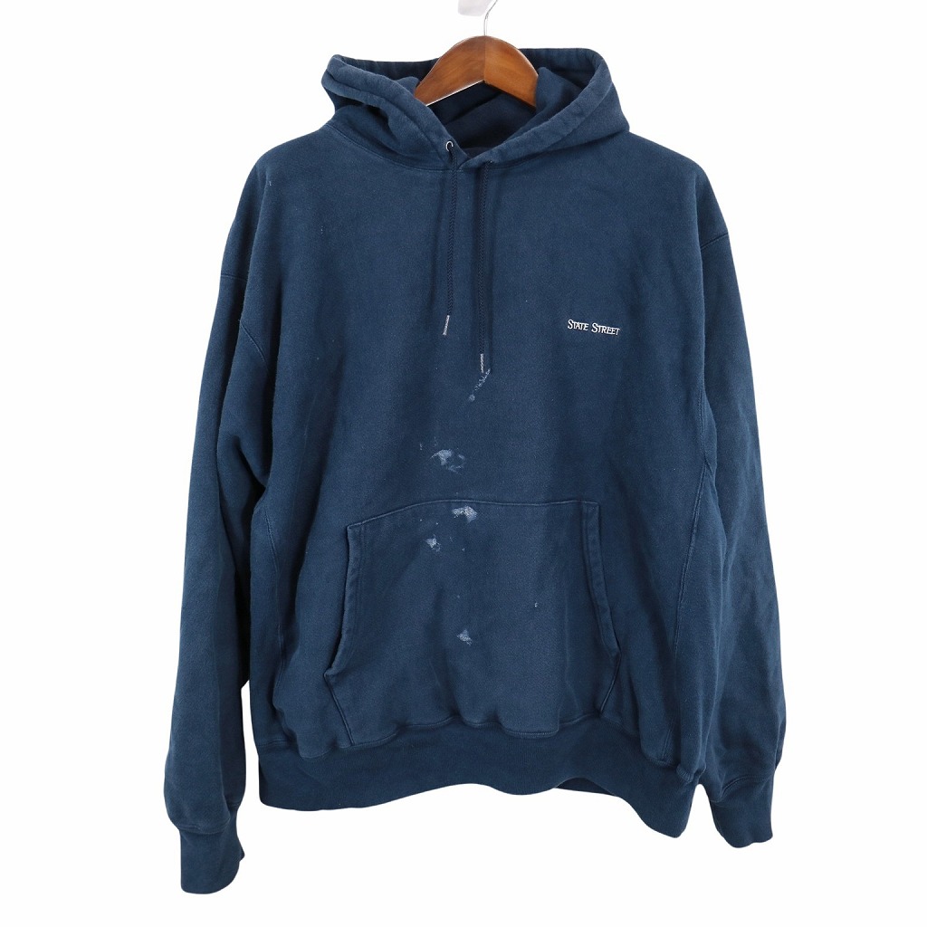 Champion チャンピオン プレミアムリバースウィーブ 英文字ワンポイント 大きいサイズ 刺繍 アメカジ ネイビー(メンズ XL) 中古 古着 O4194