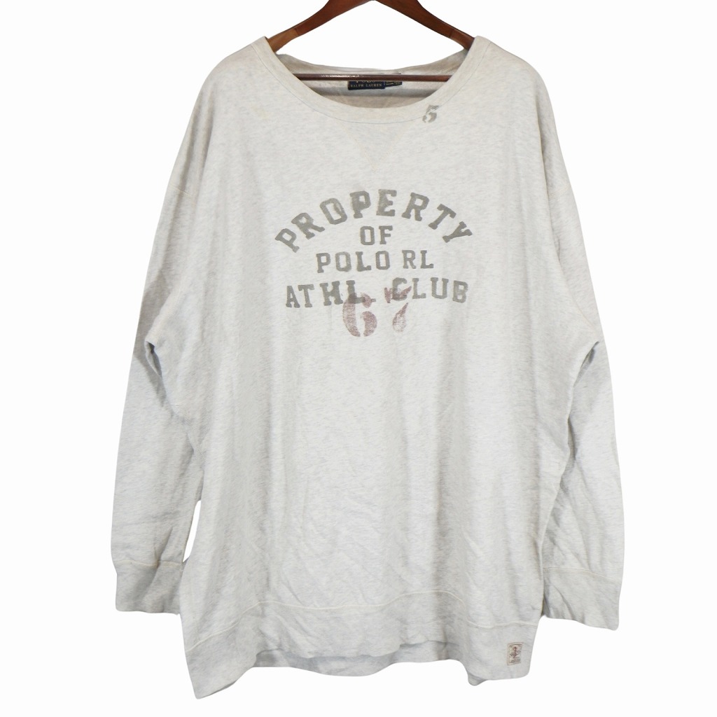 Polo by Ralph Lauren ポロバイラルフローレン 両V クルーネック プリントスウェット 霜降り ライトグレー (メンズ 3XL) 中古 古着 O5303