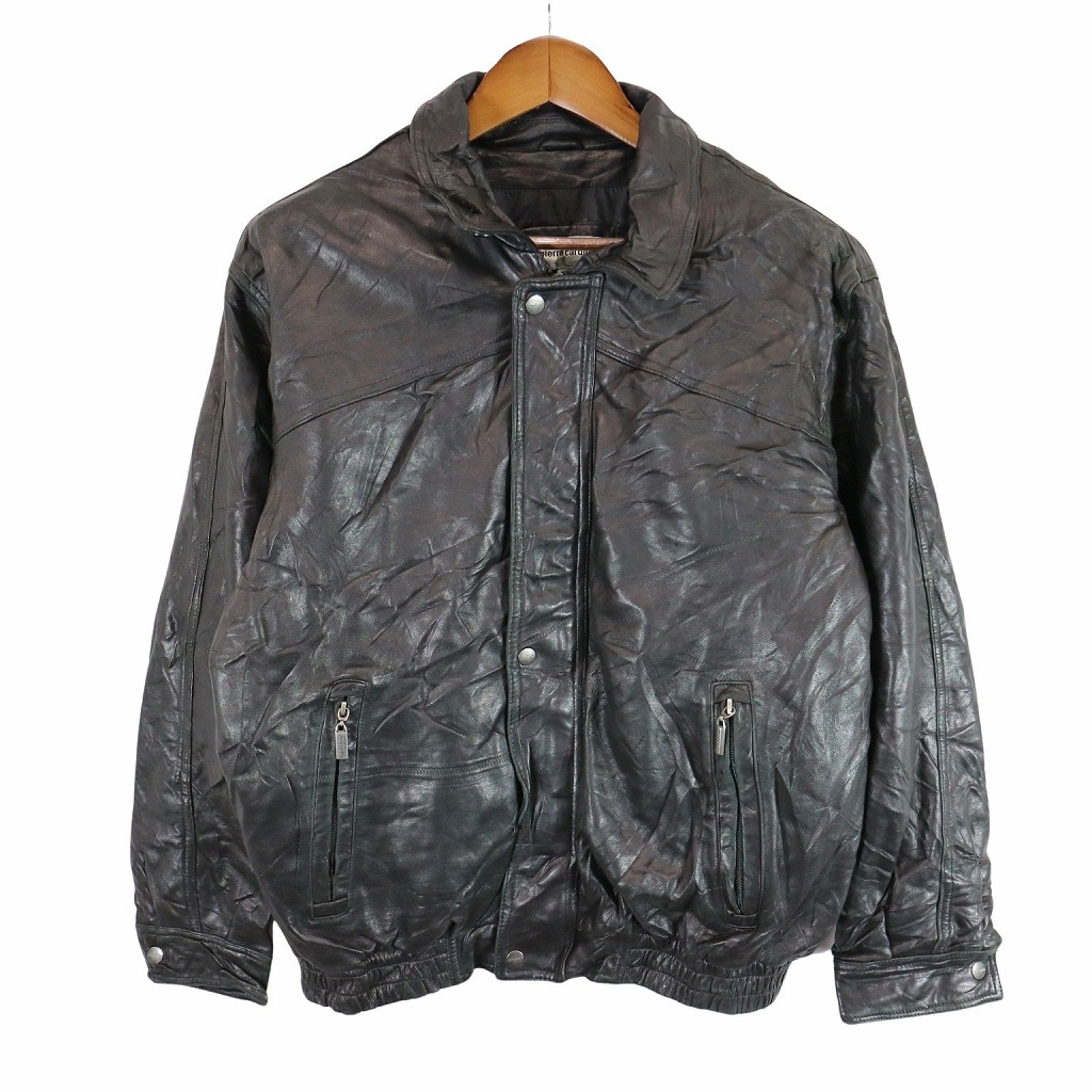 美品 スペイン製 ピエールカルダン レザージャケット 本革 グリーン 42 XL XL ピエールカルダン レザージャケット ラムレザーブルゾン レザー 本革