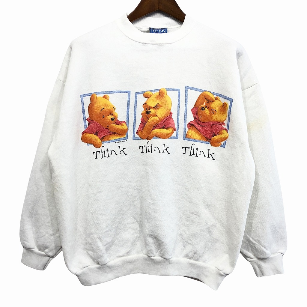 90年代 USA製 Disney ディズニー くまのプーさんプリント スウェット キャラクター ホワイト (メンズ XL) 中古 古着 O9496