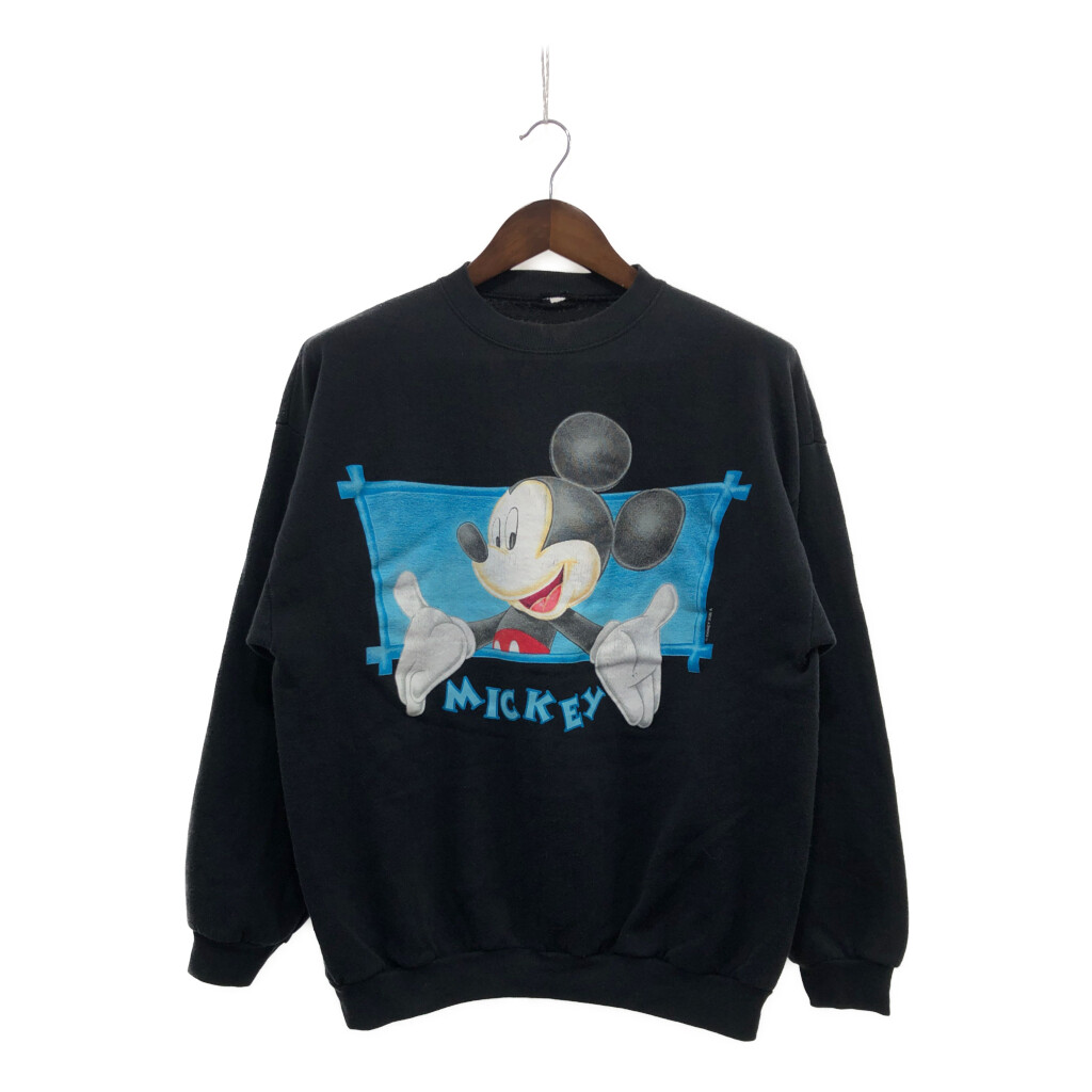 90年代 Disney ディズニー ミッキー マウス スウェット トレーナー キャラクター ブラック (メンズ L相当) P5175