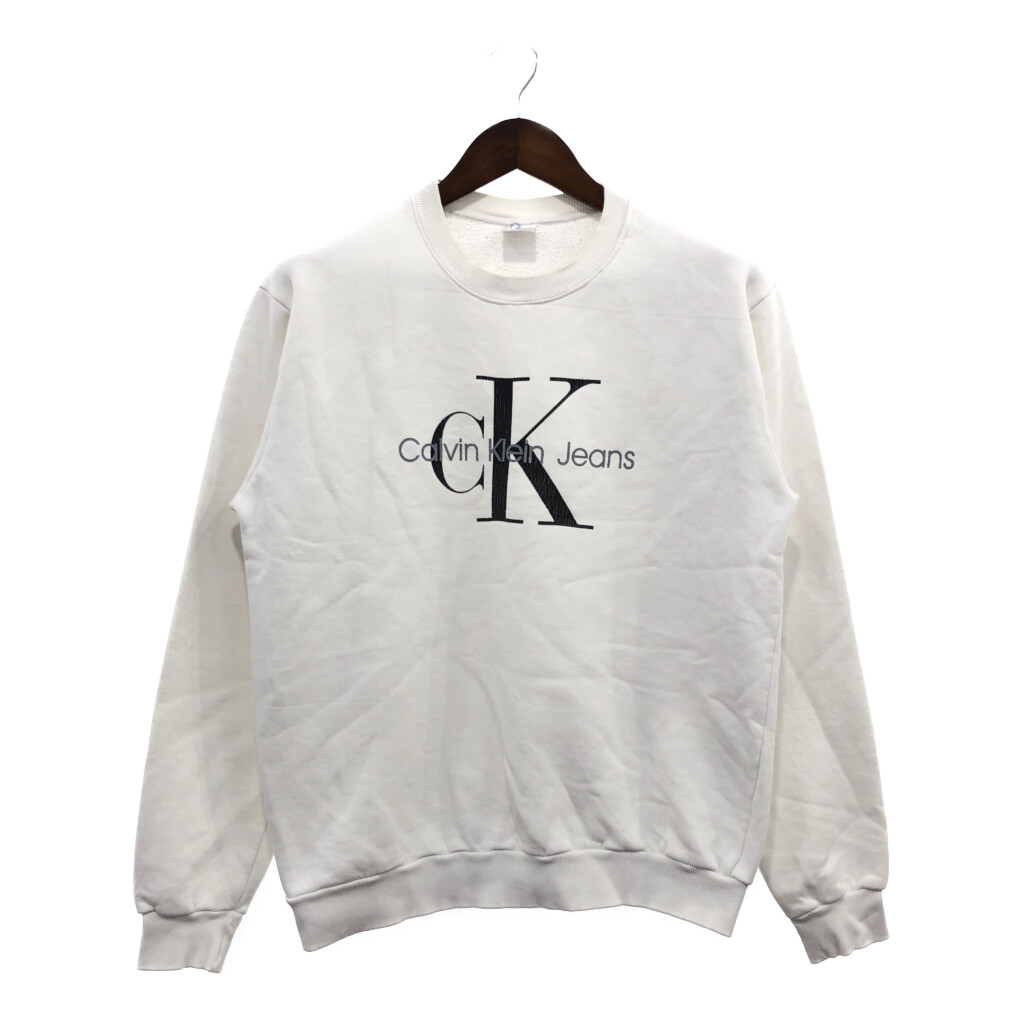 00年代 ブート Calvin Klein Jeans カルバンクライン ジーンズ ロゴ スウェット ユーロ ホワイト (メンズ L) P5222