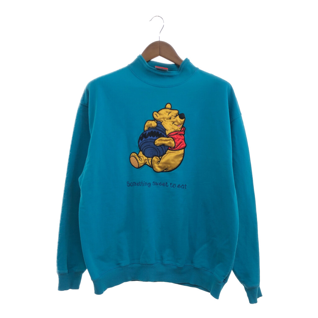 90年代 Disney ディズニー くまのプーさん Pooh ハイネック スウェット トップス キャラクター ブルー (メンズ XL) 中古 古着 P6969