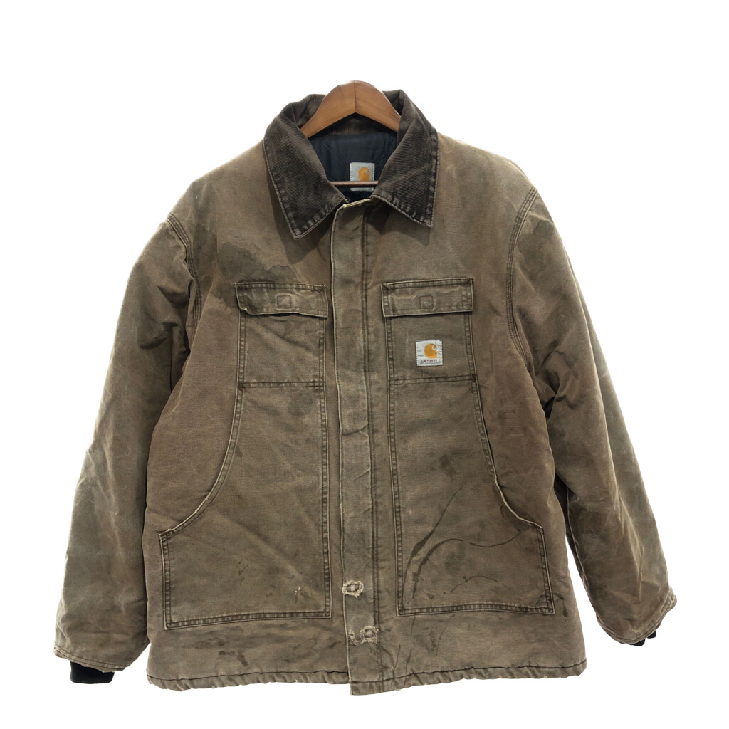 【カーハート】デトロイトジャケット　L 短丈　80s ダック地　裏キルティング Carhartt (カーハート) 80s 裏キルティング 襟コーデュロイ