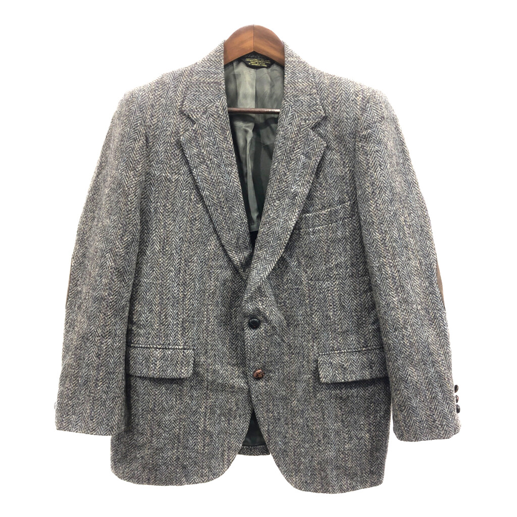 90年代 USA製 Harris Tweed ハリスツイード テーラードジャケット フォーマル ヘリンボーン グレー (メンズ Mサイズ相当) 中古 古着 N9266