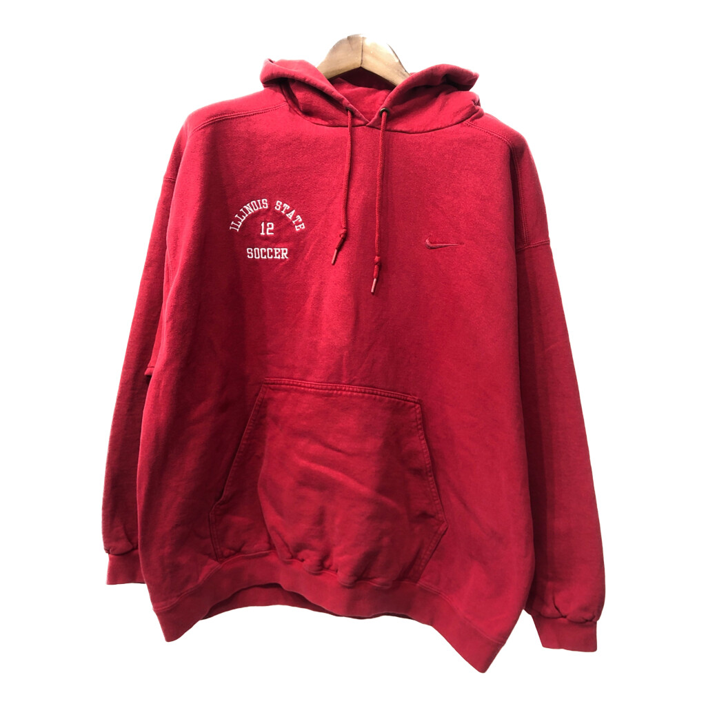 90年代 USA製 NIKE ナイキ カレッジ サッカー スウェット パーカー スポーツ レッド (メンズ XL) 中古 古着 Q3417|YAMAHISA USEDCLOTHINGSHOP