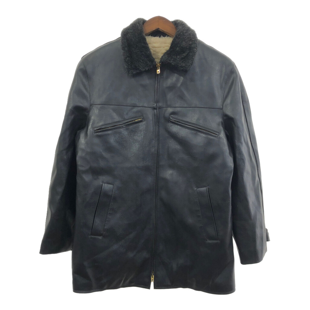 SPRING LUXE PIVOSFORT ボア レザージャケット ヴィンテージ ユーロ ブラック (レディース 12) 中古 古着 Q6778