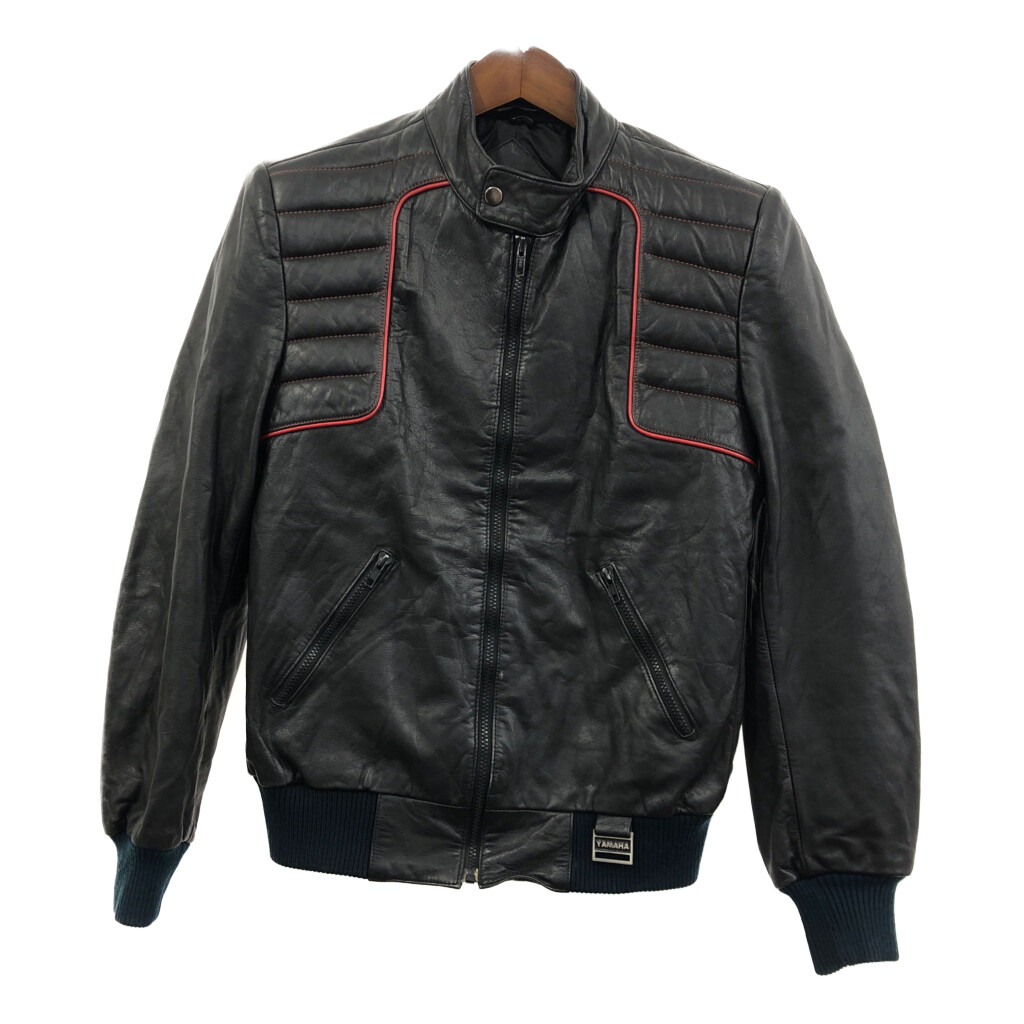 80年代 YAMAHA ヤマハ レザー シングル ライダースジャケット バイクウェア モーターサイクル ブラック (メンズ 42) 中古 古着 Q8488