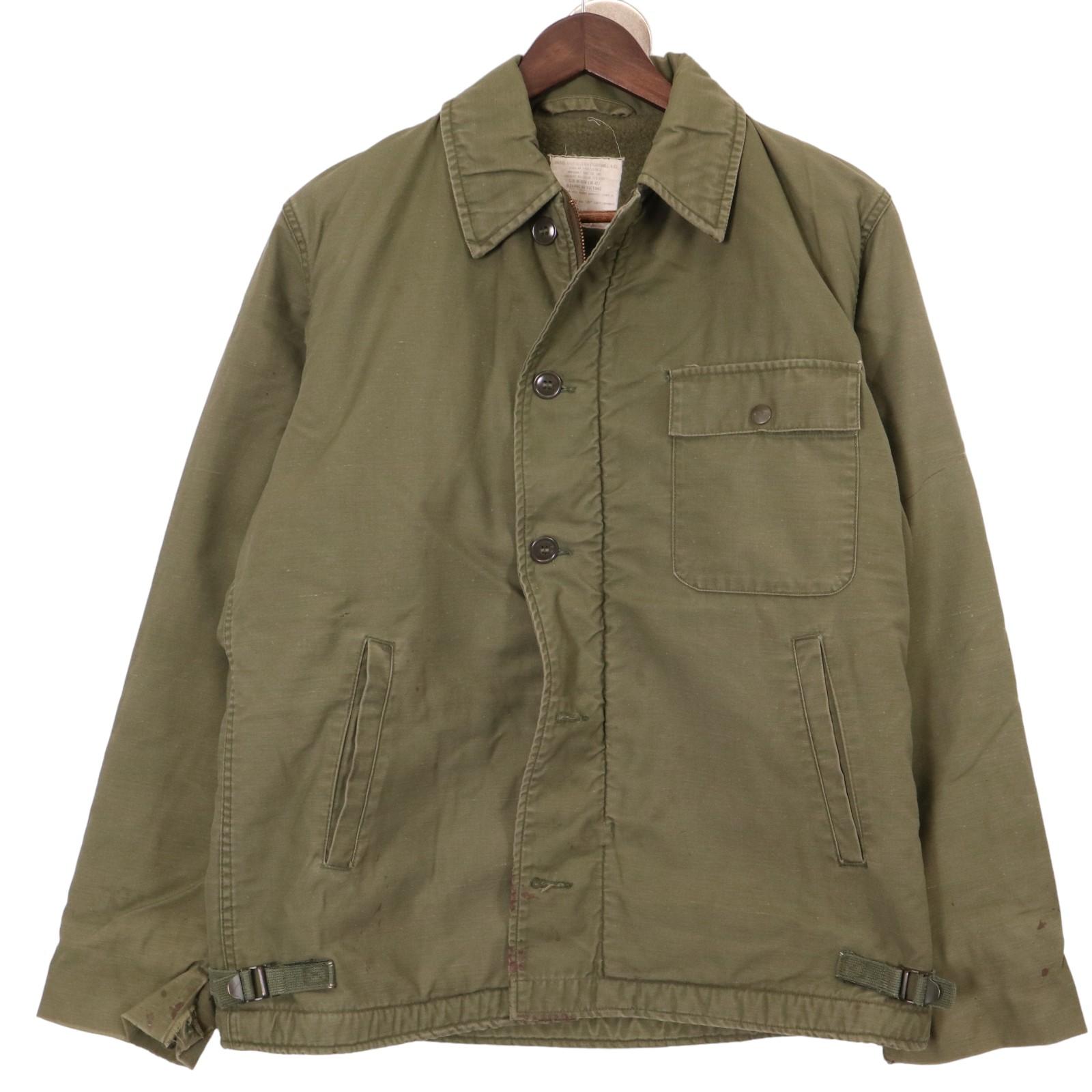70年代 米軍実物 U.S.NAVY A-2 デッキジャケット ミリタリー オリーブ (メンズ MEDIUM) 中古 古着 A0228