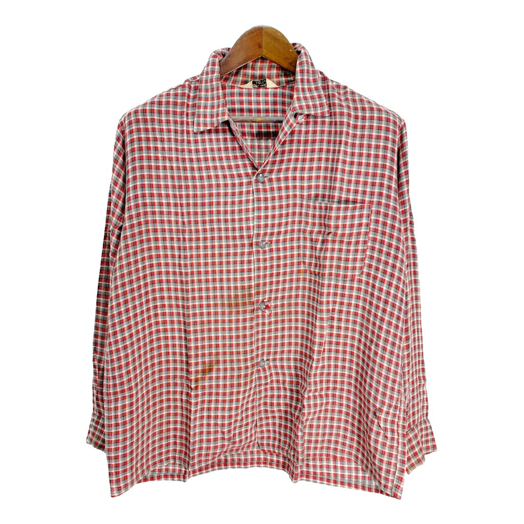 60年代 BOND FIFTH AVENUE レーヨン オープンカラーシャツ ヴィンテージ チェック レッド (メンズ L) 中古 古着 A0706|YAMAHISA USEDCLOTHINGSHOP