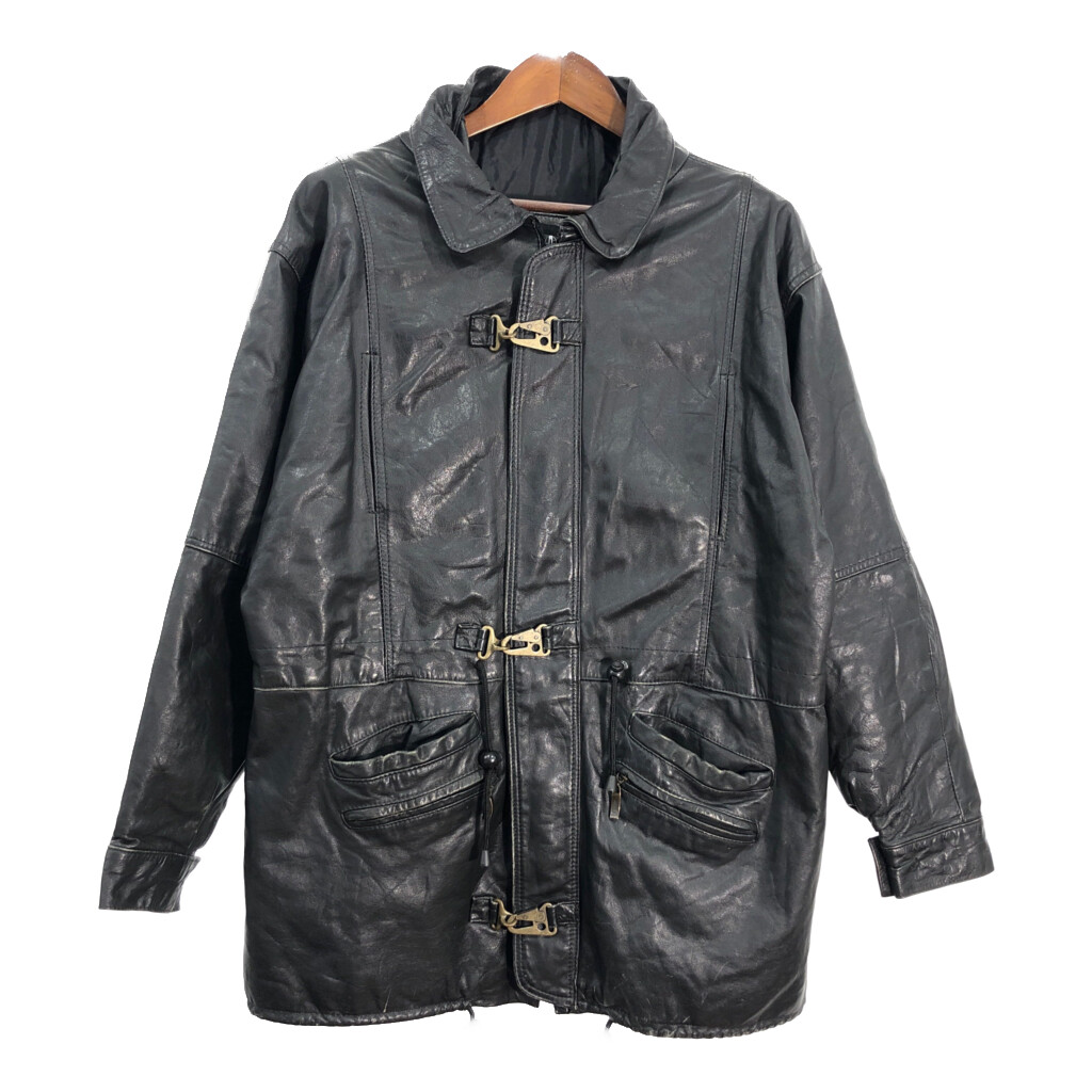 90年代 Lupita Davila レザーファイヤーマンコート ブラック (メンズ M相当) 中古 古着 R6525