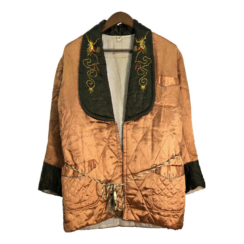 50年代 スーベニアガウン キルティング ヴィンテージ ドラゴン オレンジ (メンズ M相当) 中古 古着 R7153