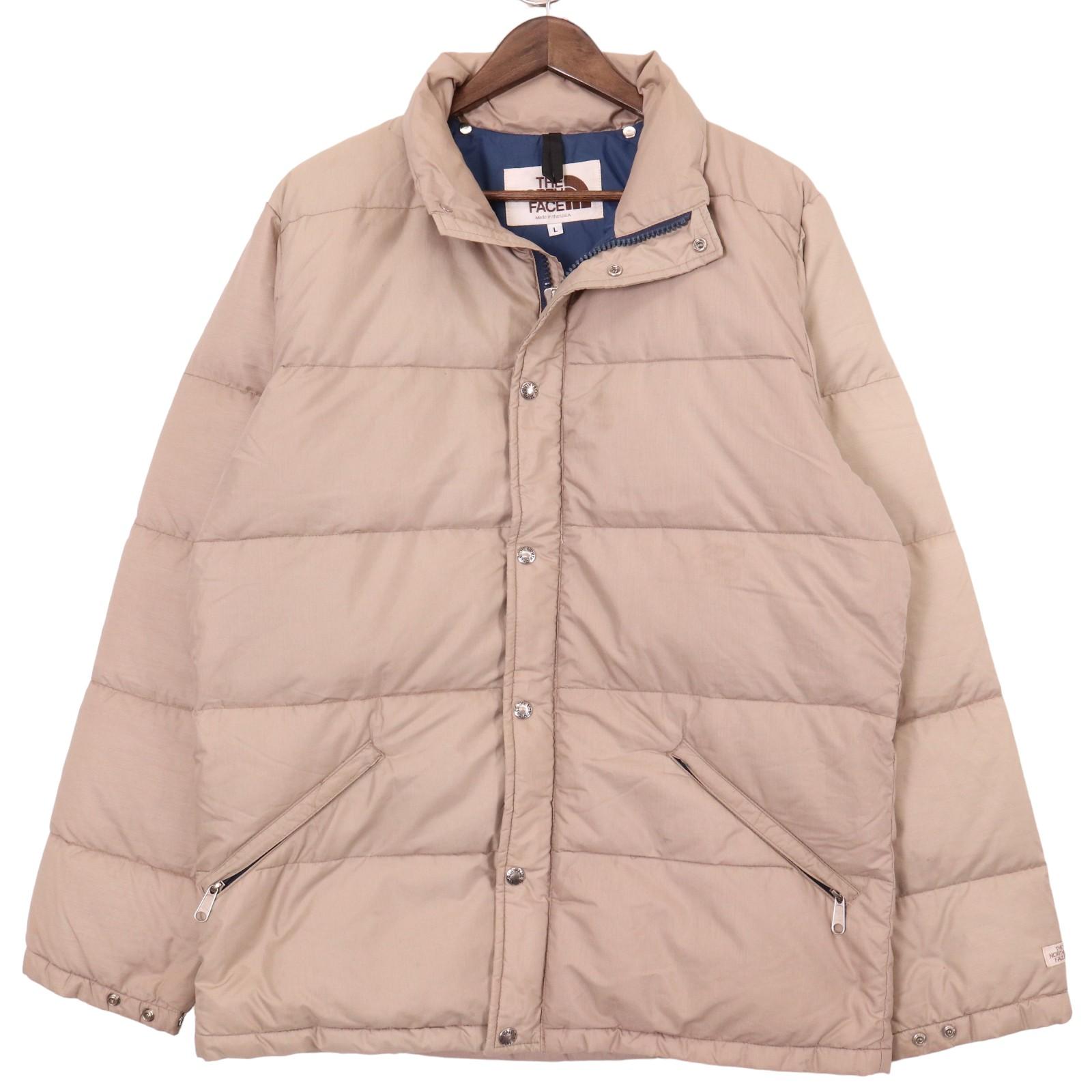 80年代 USA製 THE NORTH FACE ノースフェイス ダウンジャケット 茶タグ アウトドア ベージュ (メンズ L) 中古 古着 A1078|YAMAHISA USEDCLOTHINGSHOP