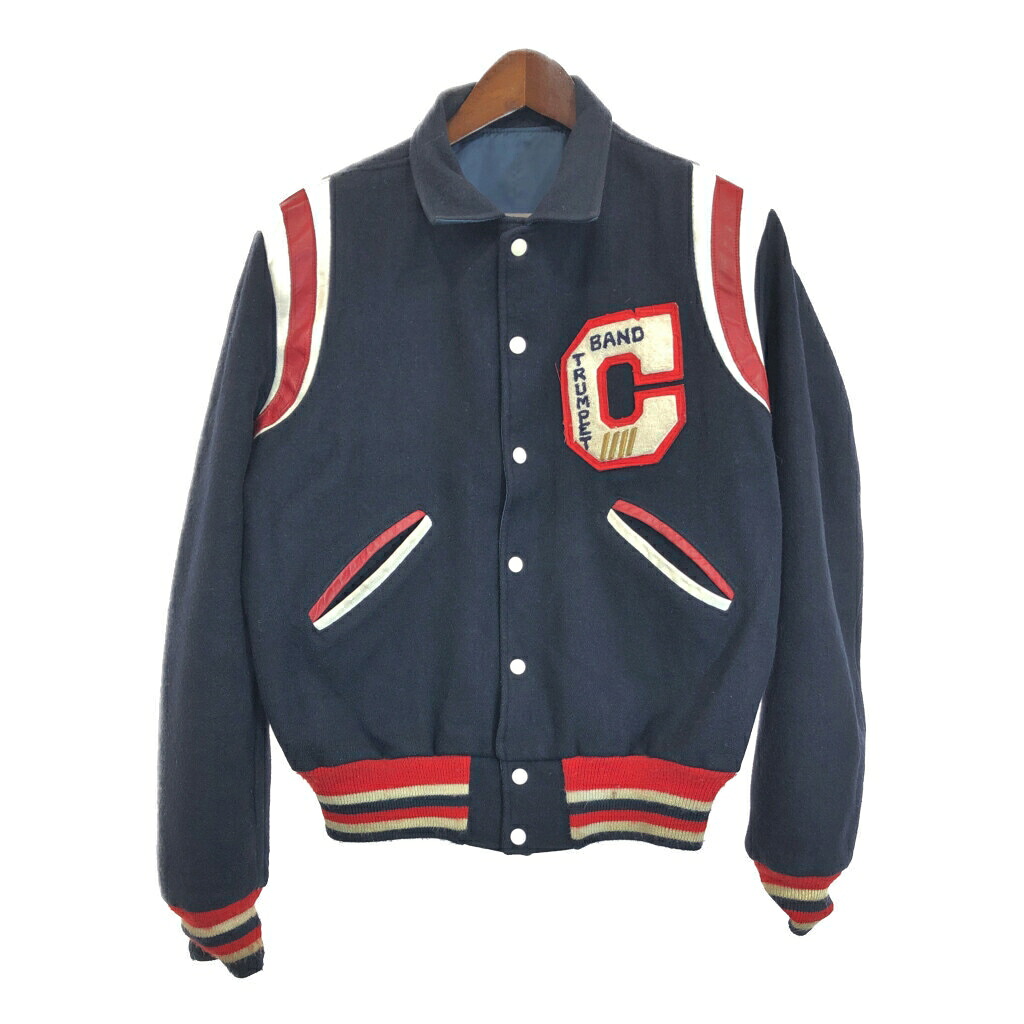 70年代 Bells Sporting Goods ウール リバーシブル スタジアムジャケット ヴィンテージ ダークネイビー (メンズ 42) 中古 古着 R8619