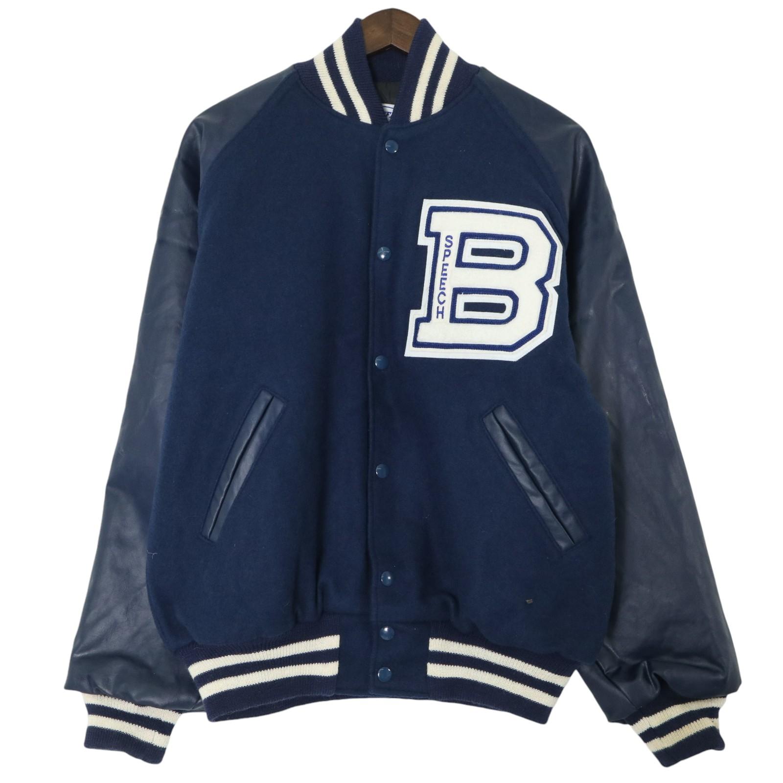 楽天市場】古着 NEFF 襟付き 袖革ウールスタジャン アワードジャケット