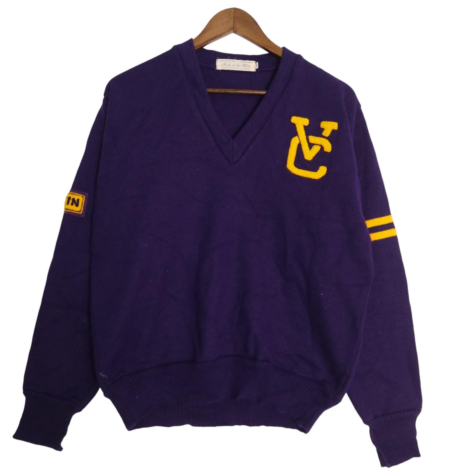 70年代 Pride of the West レタードニット セーター ヴィンテージ ネイビー (メンズ 42) 中古 古着 A1529｜YAMAHISA USEDCLOTHINGSHOP