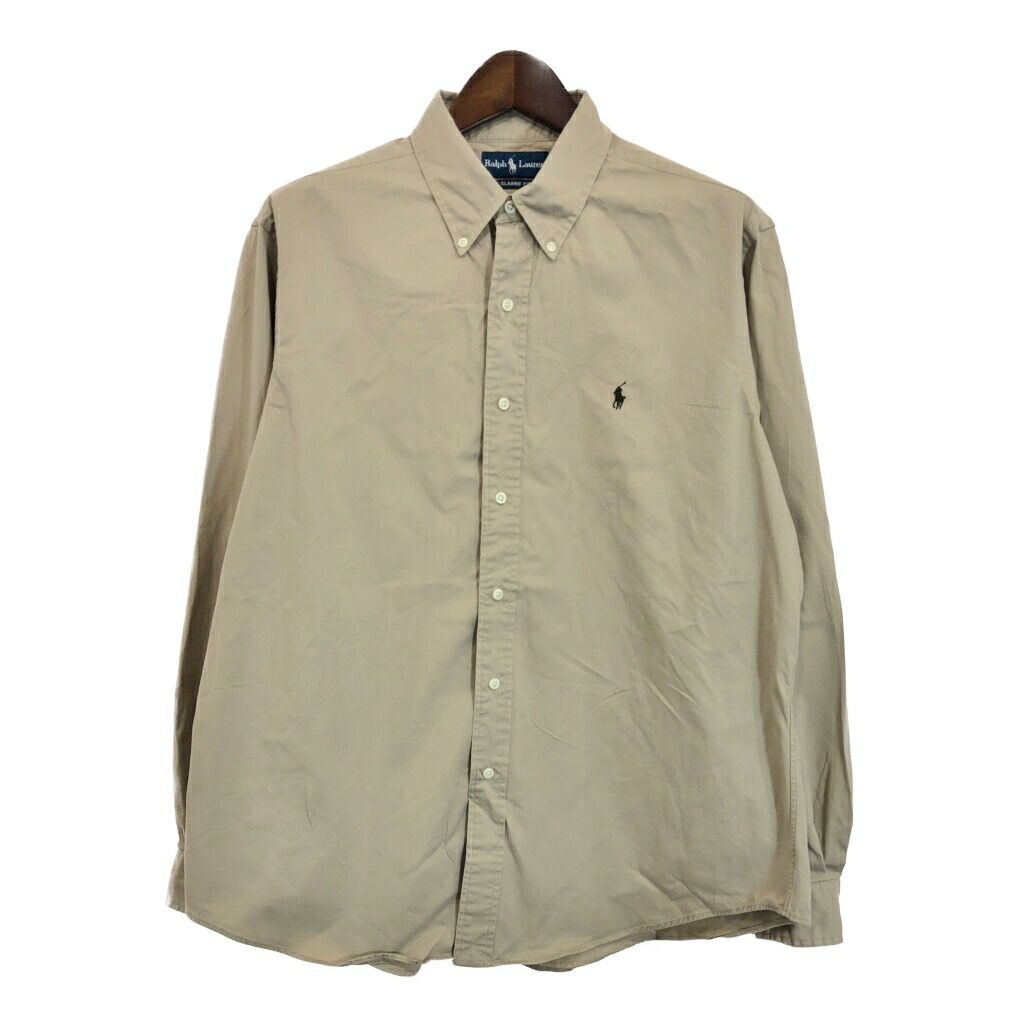90年代 RALPH LAUREN ラルフローレン ボタンダウン 長袖シャツ ワンポイントロゴ ブラウン (メンズ XL) 中古 古着 S0314